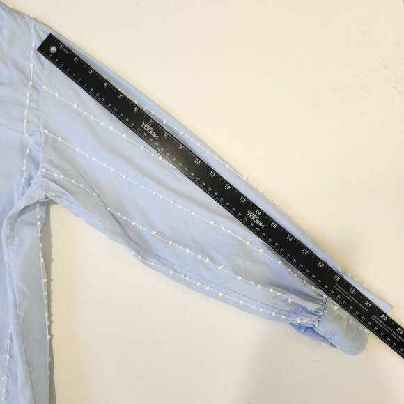 Tish Cox Button Up Blouse M/L Light Blue Swiss‎ Dot Stripe Cotton Oversized - Picture 9 of 11
